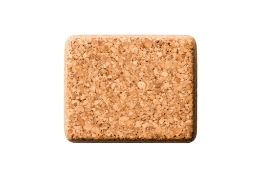 Champagne cork block material, textured surface, top side, cut out transparent