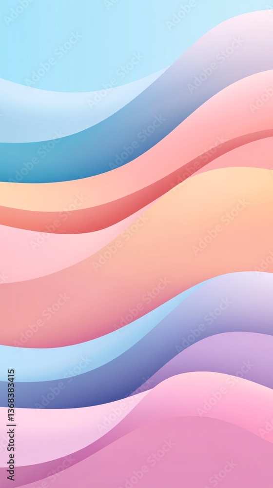 Poster Pastel colored wavy stripes creating a smooth gradient background