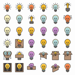 Vector icon sheet of lightbulbs in various states – Ideal for energy concepts, creativity themes, or infographic design.