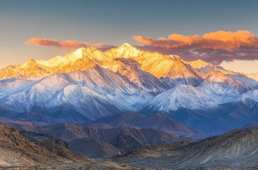 Obraz premium Sunrise over the Himalayas, snow-capped peaks