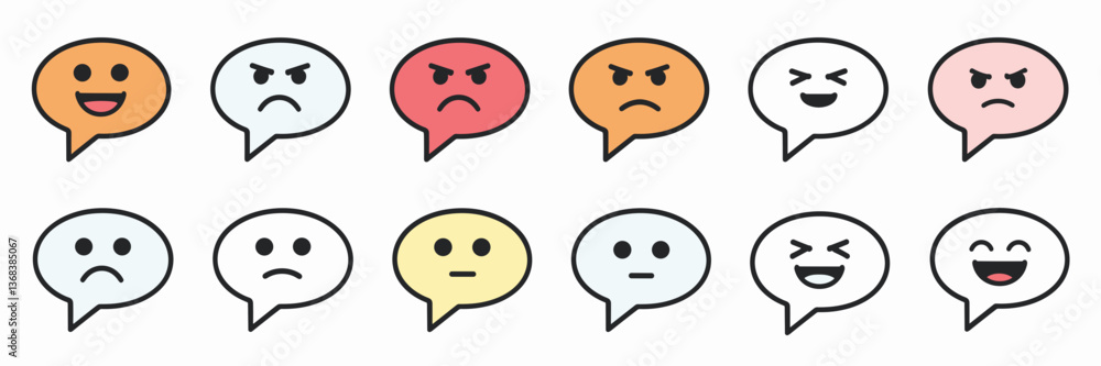 Aufkleber vector icons with speech bubbles depicting various emotions – ideal for expressing feelings in commu