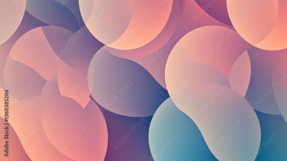 Poster a calming geometric pattern made of soft, overlapping circles in muted pastel shades, creating a gen