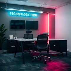 Technology Firm Office Space with Non Light Sign and Screens on Wall