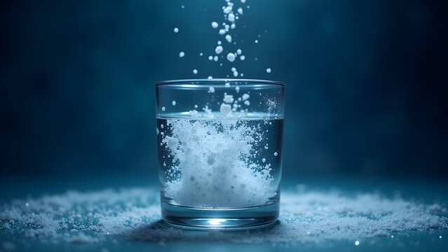 Effervescent Tablet Dissolving in Water, Chemistry Experiment, Close-up