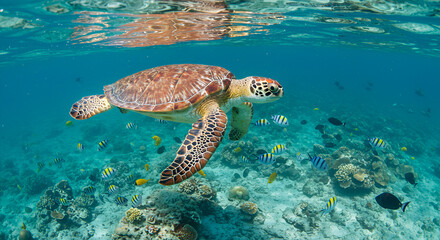 Obraz premium green sea turtle swimming