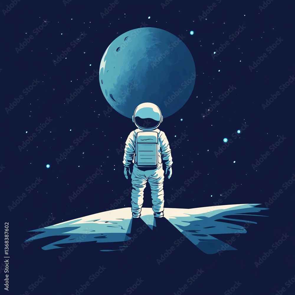 Poster astronaut standing on a planet surface looking at another planet