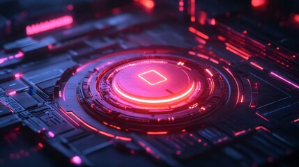 Obraz premium Abstract Futuristic Circuit Board with Glowing Pink and Red Neon Lights