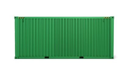 Side view of a green 20-foot container isolated on transparent background. 3D illustration