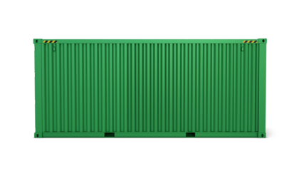 Side view of a green 20-foot container isolated on transparent background. 3D illustration