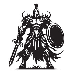 Menacing Ares silhouette, a symbol of battle - Ares illustration - Ares vector - Greek god silhouette

