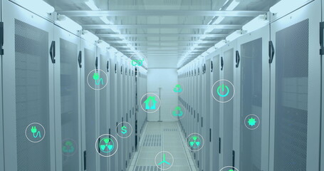 Image of digital icons over server room