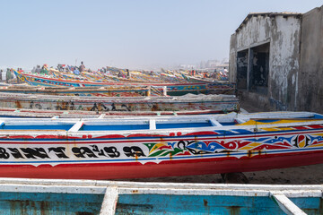 Colorful Fishing Boats on the Shore, Senegal, Africa