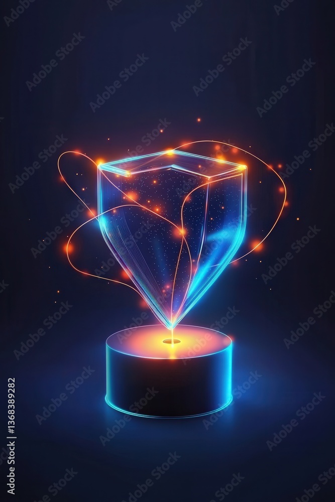 Poster glowing data shield wrapped around a digital ballot submission line