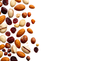 Assortment of nuts and dried fruits, cut out transparent
