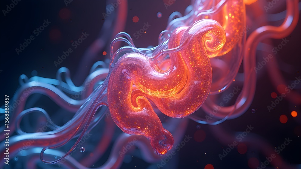 Poster dynamic 3d render: abstract glowing fluid art with shimmering motion, modern design, futuristic grap