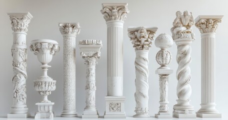 Obraz premium Collection of White Ornate Columns against White Background