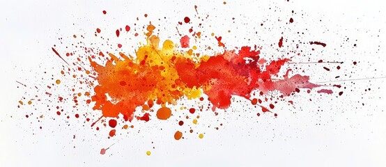 A vibrant splash of red, orange, and yellow paint, creating an abstract and energetic visual effect on a clean white background.