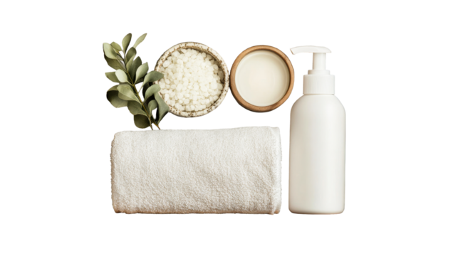 Spa items flat lay arrangement, cut out transparent