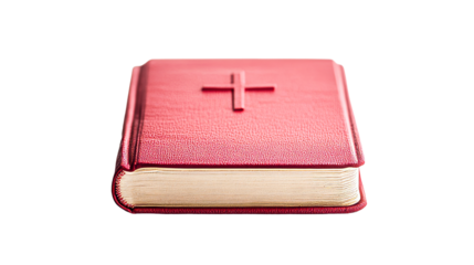Red book with embossed cross, religious symbol, cut out transparent