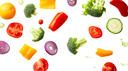 Fresh vegetables and fruits on a black background , cut out transparent