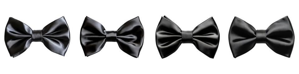 Set of Classic Black Satin Bow Ties with a Luxurious Glossy Finish Isolated on Transparent Background