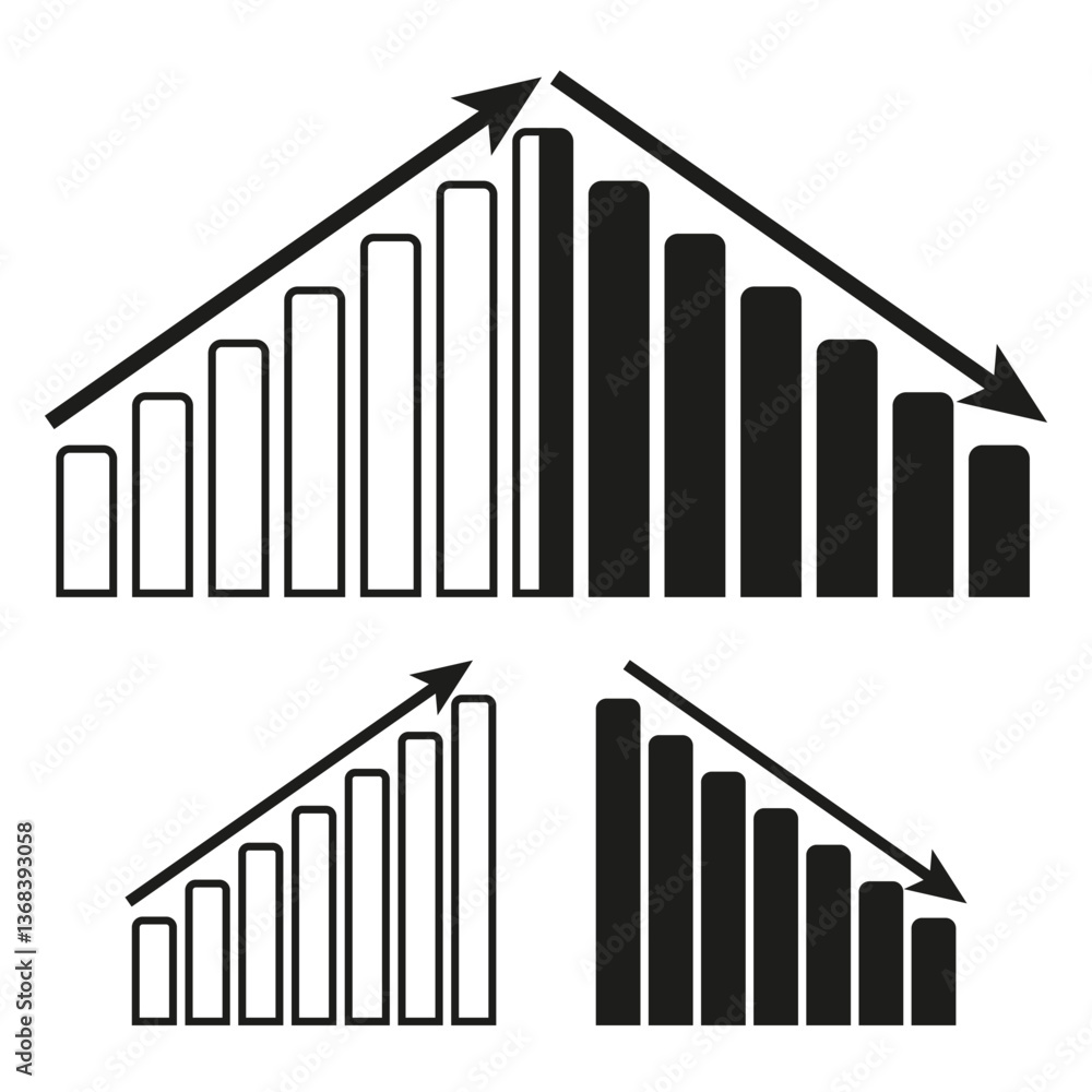 Aufkleber trend chart icons. rising and falling bars. arrow and bar graph. economic data symbols.