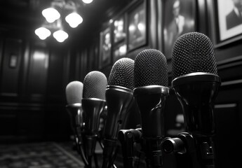 Five Microphones in a Dark Room, Black and White Photography