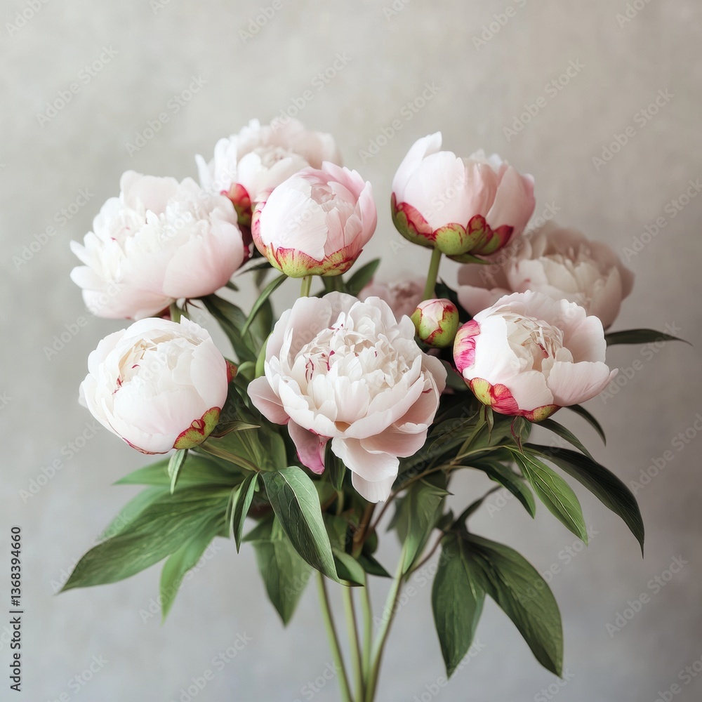 Poster natural bouquet of peonies with delicate blooms and lush greenery creating an elegant display of col