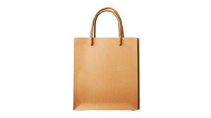 Brown paper shopping bag with handles on black background, cut out transparent