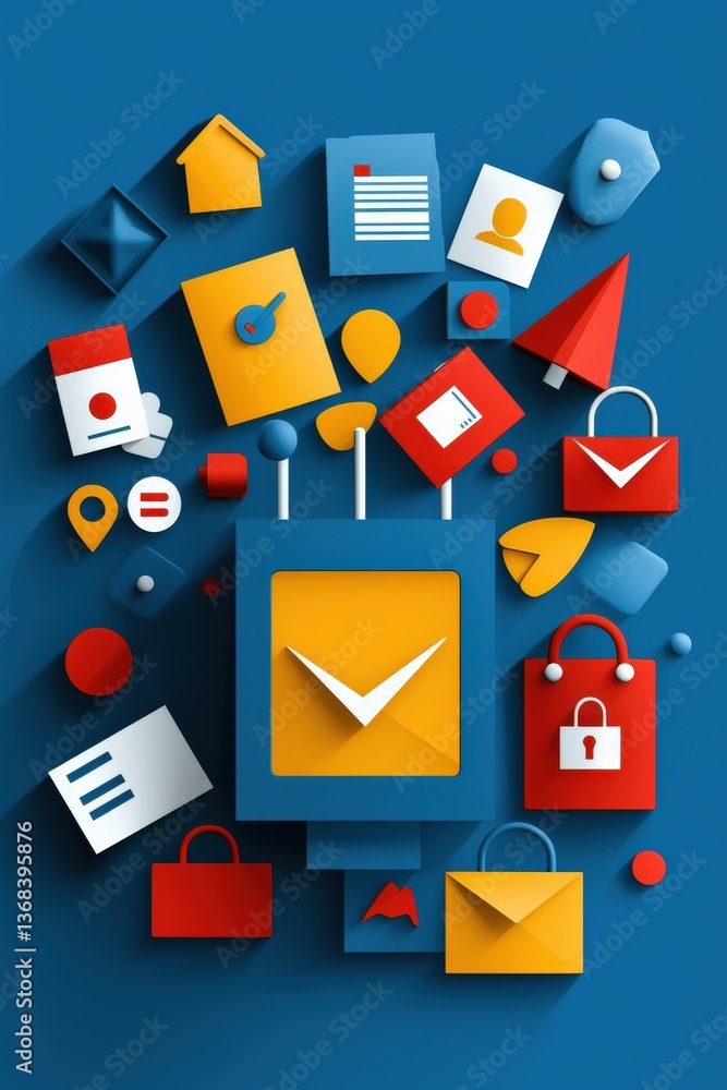 Poster multi-factor authentication icons surrounding a virtual voting machine