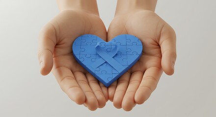 Fototapeta premium Heart-shaped puzzle with a light blue ribbon, symbolizing hope and support.