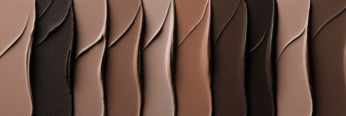 Obraz premium Colorful range of foundation cream textures in various shades, top view. Smooth cream swatches arranged in rows
