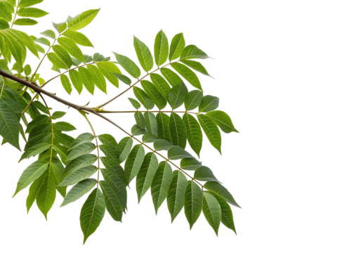 Tree of Heaven leaves transparent PNG Crisp and detailed branch cutout with lush green foliage, perfect for nature-inspired projects, branding, web design, print materials, and eco graphics