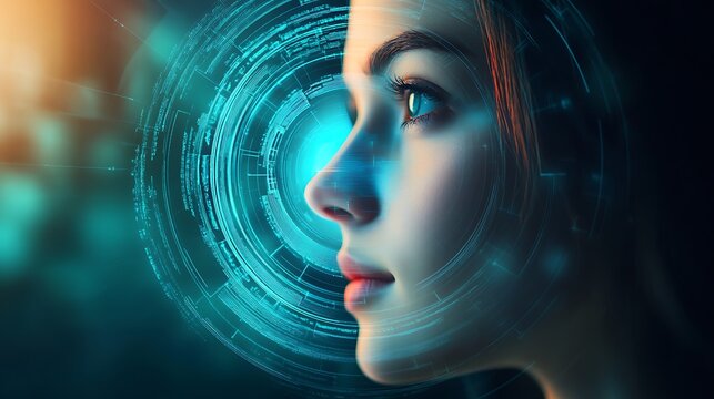A futuristic AI-powered psychic assistant analyzing past trends to predict future changes 
