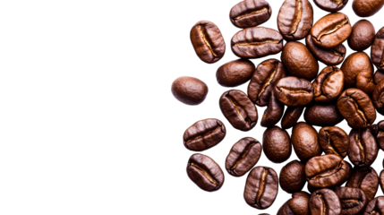 Coffee beans arranged on black background, cut out transparent