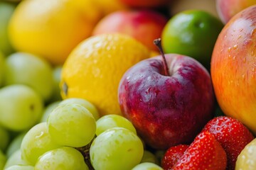 A colorful arrangement of fresh fruits captures the essence of healthiness and natural abundance.