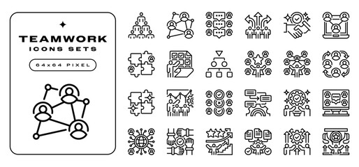 Simple Set of Teamwork Related Vector Line Icons. Contains such Outline Icons as Collaboration Network, Problem Solving, Remote Teamwork and more.