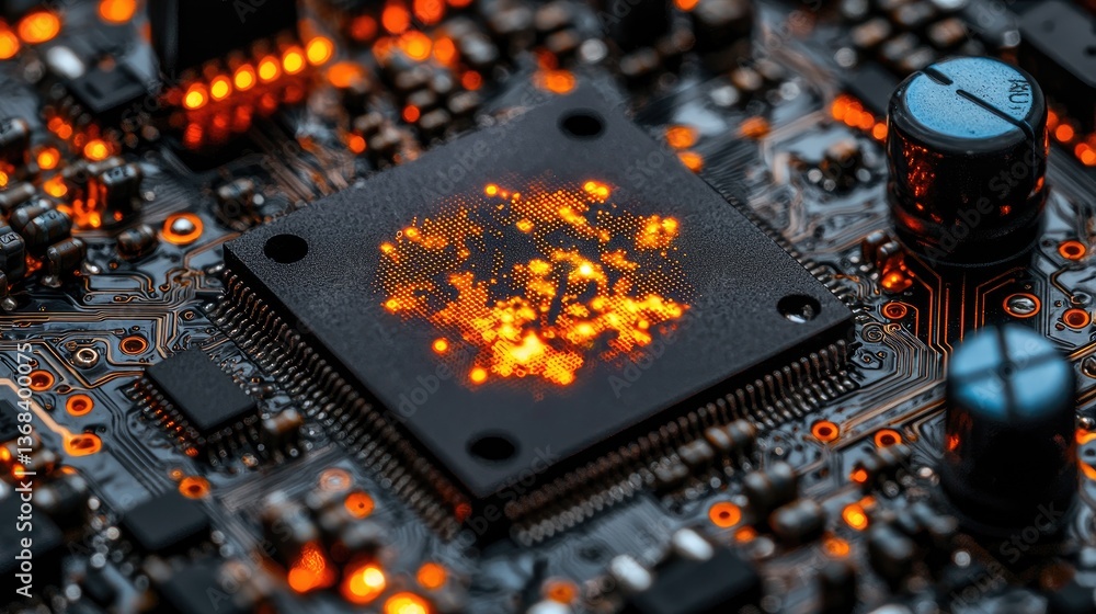 Aufkleber intricate electronic circuit board with a vibrant glow depicting advanced technology and artificial 
