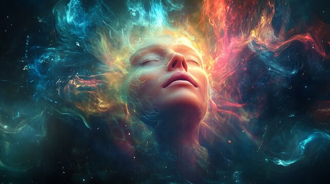 A psychic medium in deep trance, surrounded by ethereal glowing energy, channeling future predictions 