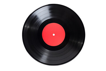 Fototapeta premium A black vinyl record with a red label on a white background