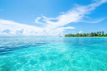 Fototapeta premium Crystal clear turquoise water under a bright sky at a tropical coastal location