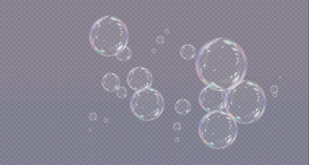 Set of multicoloured soap bubbles. On transparent background.Vector illustration.EPS . Flying air soap bubbles. Vector illustration.PNG