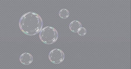 Set of multicoloured soap bubbles. On transparent background.Vector illustration.EPS . Flying air soap bubbles. Vector illustration.PNG