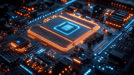 Fototapeta premium Glowing Circuit Board: A Close-Up of Modern Technology