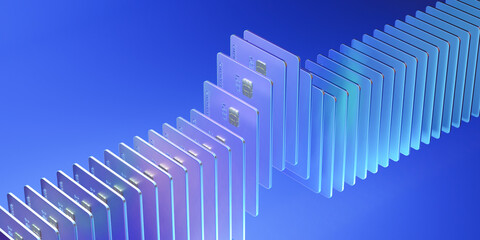 Modern Array of Credit Cards on a Vibrant Blue Background