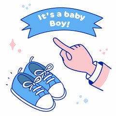 It's a Baby Boy! Announcement with Cute Blue Baby Shoes