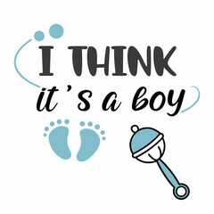 It's a Boy! Baby Shower Announcement with Rattle and Footprints