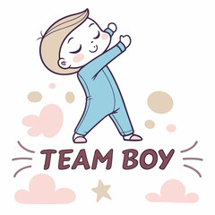 Adorable Baby Boy in Blue Jumpsuit, Team Boy Illustration