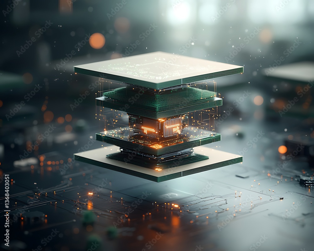 Poster Abstract floating cube layered structure design