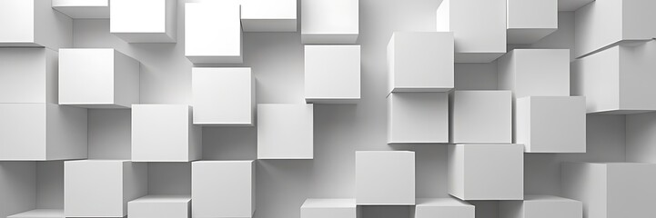 Obraz premium Modern 3D Abstract Background with Floating White Cubes, Minimalistic Geometric Design